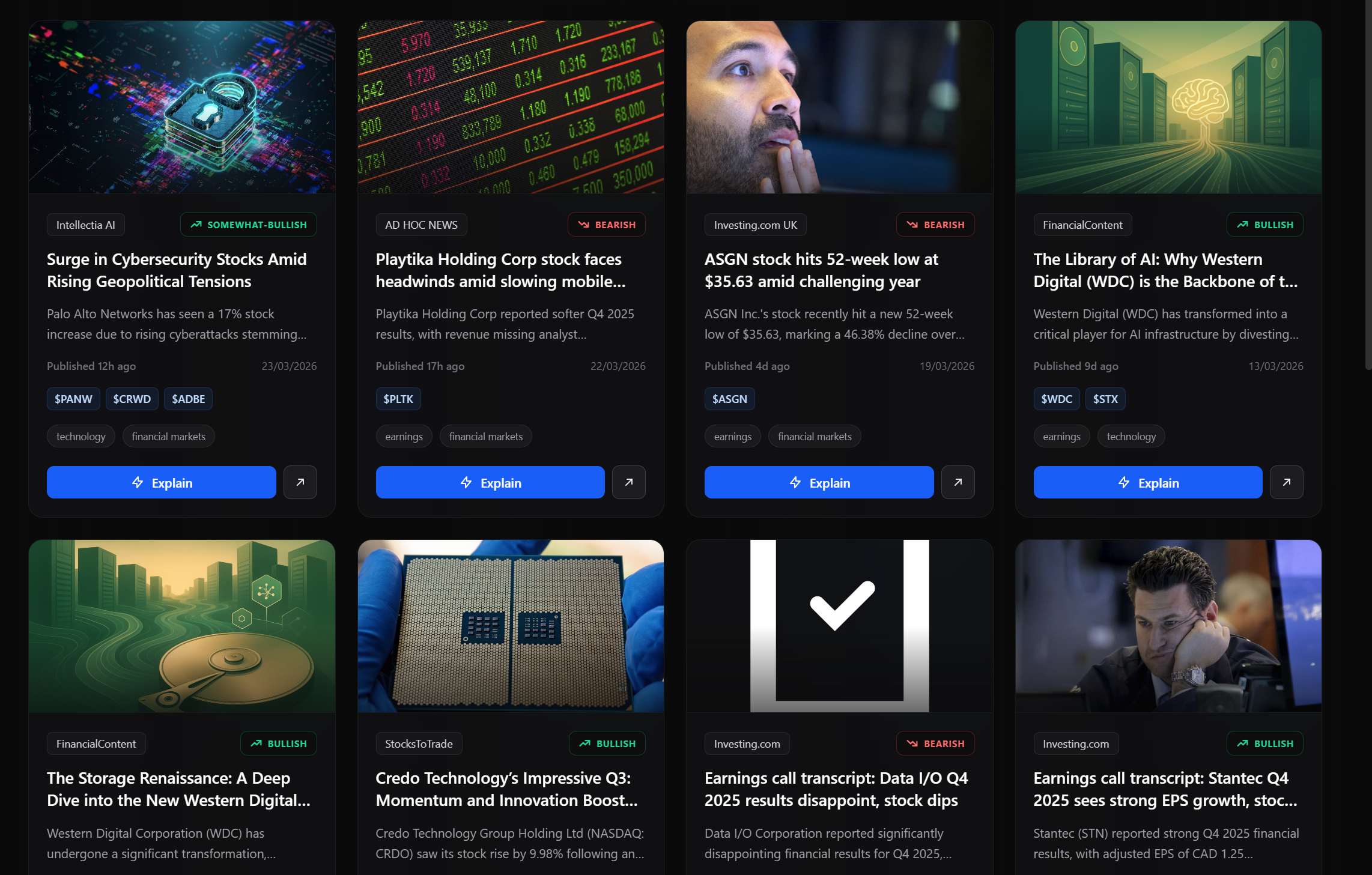AlphaBee news intelligence view