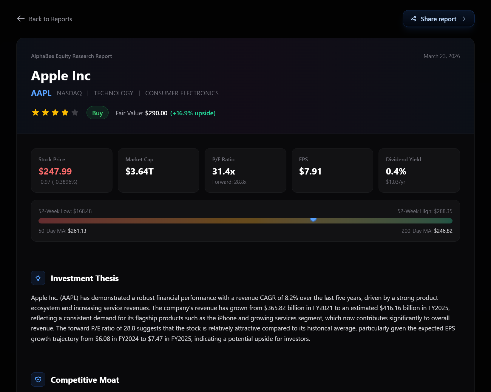 AlphaBee reports view
